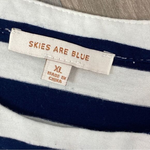 Skies Are Blue Michelle Striped Eyelet Hem Shirt Top Blue White XL - Picture 9 of 12